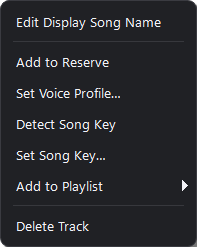 Song context menu with Edit display title, Add to Reserve, Add to playlist, and Delete track